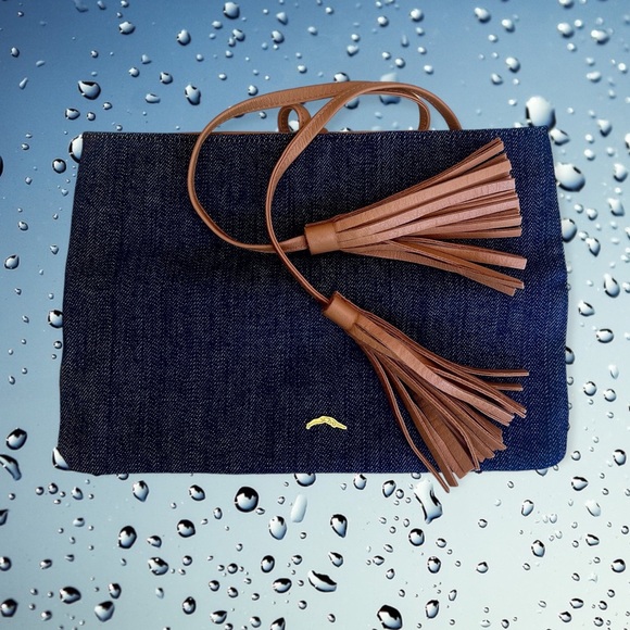 Designer Denim Leather Tassel Clutch Bag - Picture 6 of 6